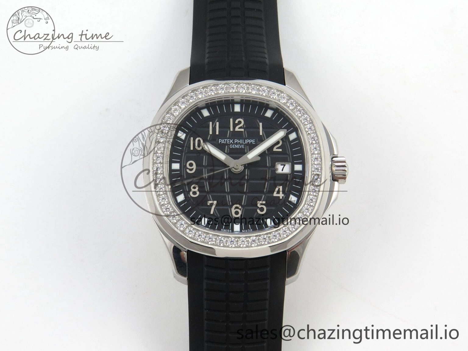 Aquanaut 5267 SS PPF 1:1 Best Edition Black Textured Dial On Black Rubber Strap Ronda Quartz Stretchable 8646