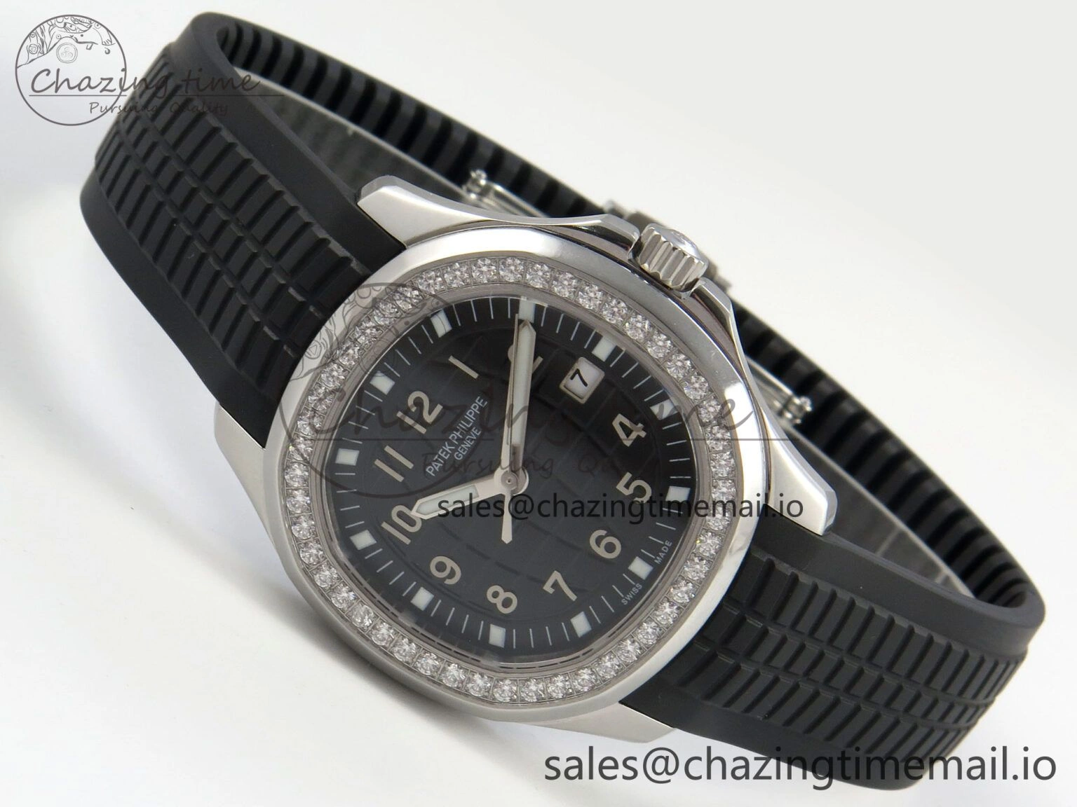 Aquanaut 5267 SS PPF 1:1 Best Edition Black Textured Dial On Black Rubber Strap Ronda Quartz Stretchable 8646