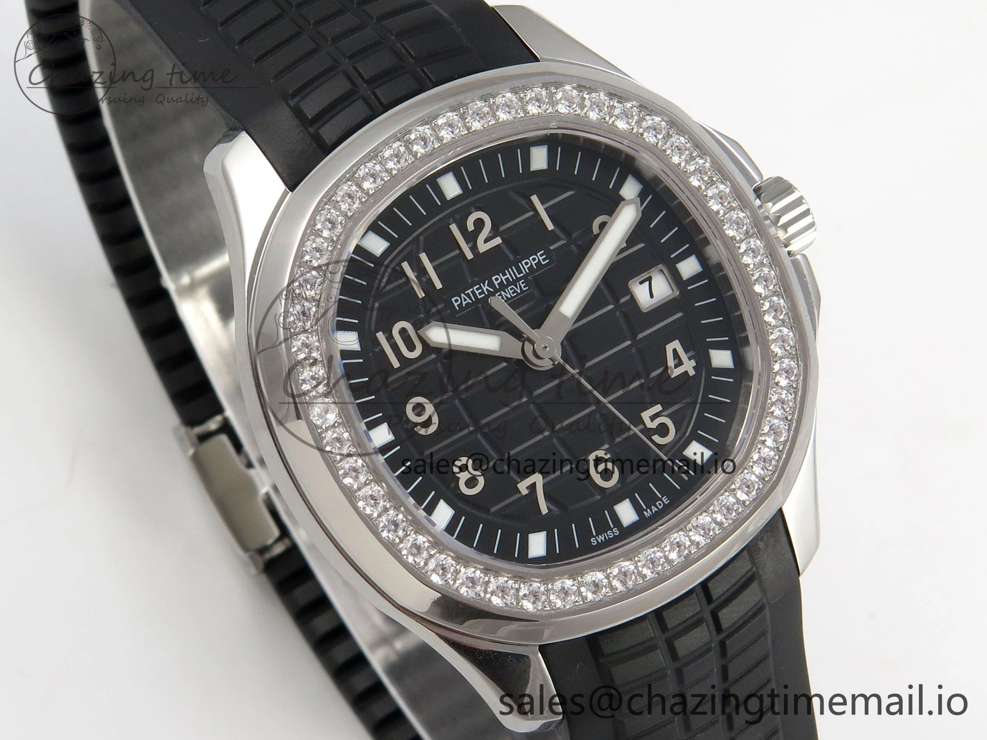 Aquanaut 5267 SS PPF 1:1 Best Edition Black Textured Dial On Black Rubber Strap Ronda Quartz Stretchable 8646