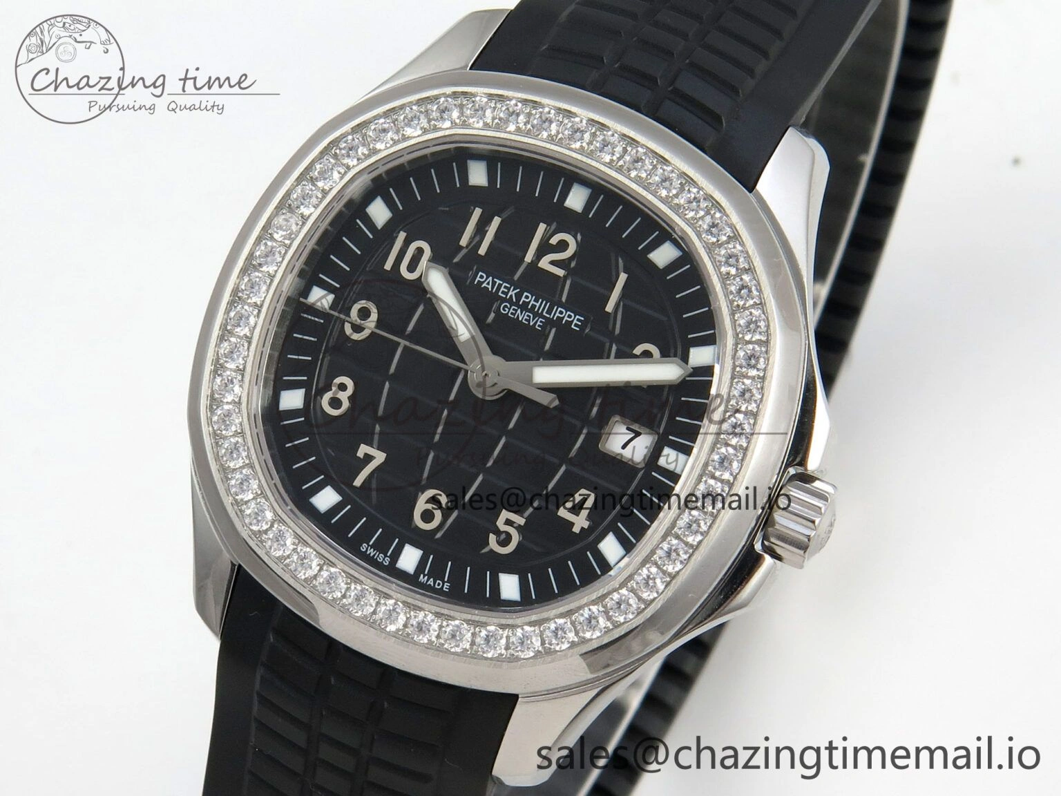 Aquanaut 5267 SS PPF 1:1 Best Edition Black Textured Dial On Black Rubber Strap Ronda Quartz Stretchable 8646