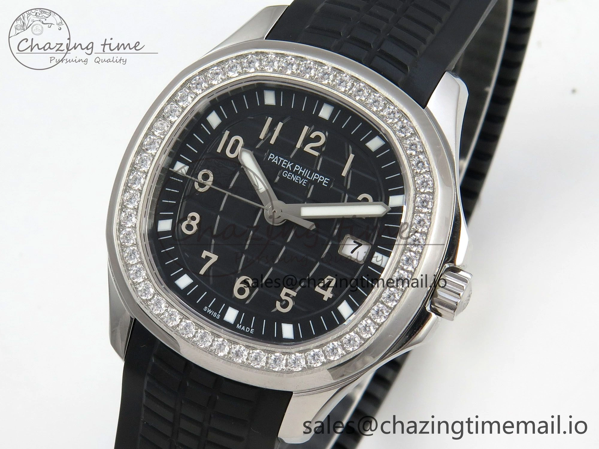 Aquanaut 5267 SS PPF 1:1 Best Edition Black Textured Dial On Black Rubber Strap Ronda Quartz Stretchable 8646