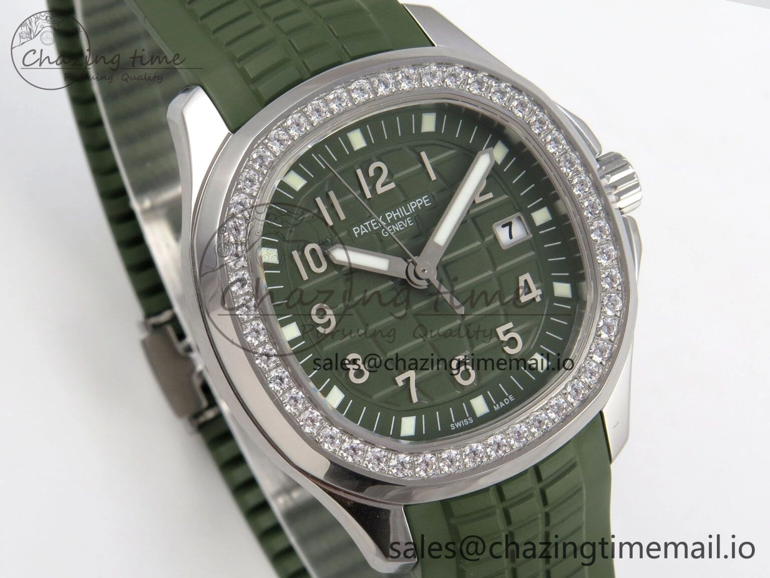 Aquanaut 5267 SS PPF 1:1 Best Edition Green Textured Dial On Green Rubber Strap Ronda Quartz EasyCare 10052