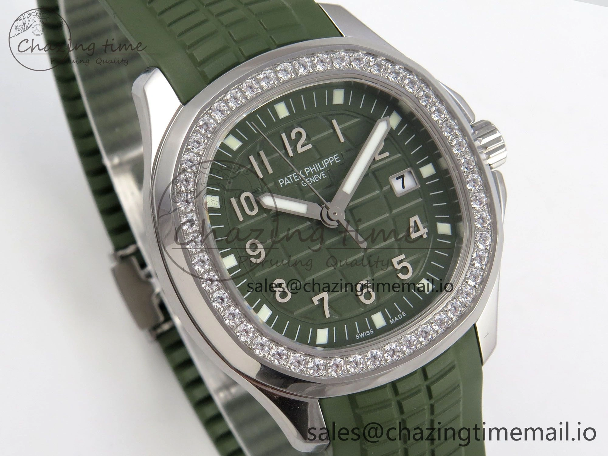 Aquanaut 5267 SS PPF 1:1 Best Edition Green Textured Dial On Green Rubber Strap Ronda Quartz EasyCare 10052