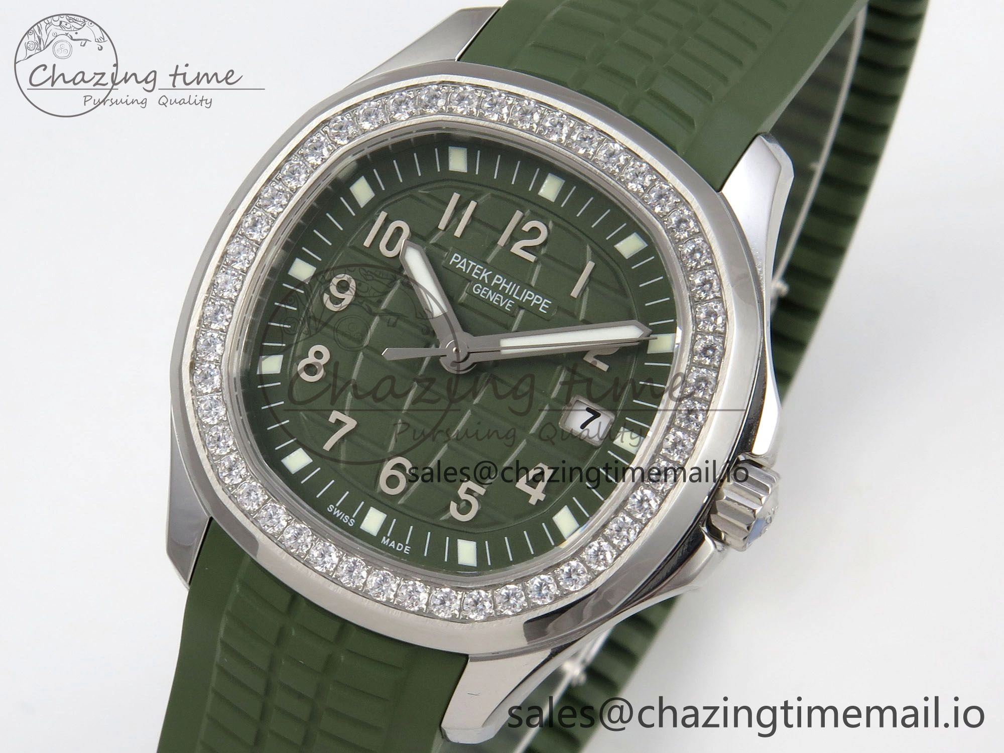 Aquanaut 5267 SS PPF 1:1 Best Edition Green Textured Dial On Green Rubber Strap Ronda Quartz EasyCare 10052