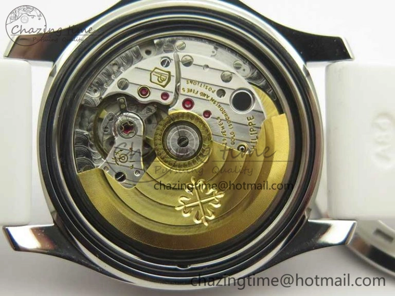 Tailored Aquanaut Jumbo 5069G SS Best Edition White Dial On White Rubber Strap Asian PP324CS(Free Box) 9005