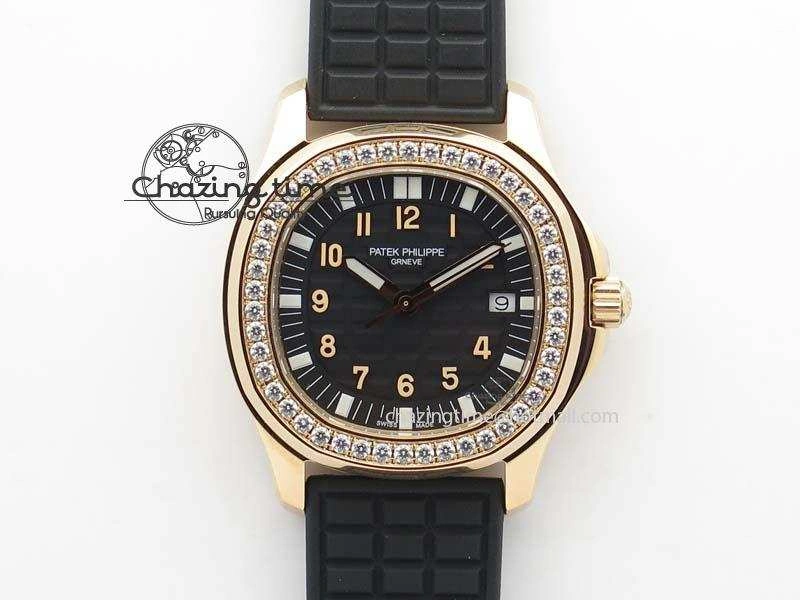 Contemporary Aquanaut RG 35mm Best Edition Black Dial Diamond Bezel On Black Rubber Strap Ronda Quartz 9072