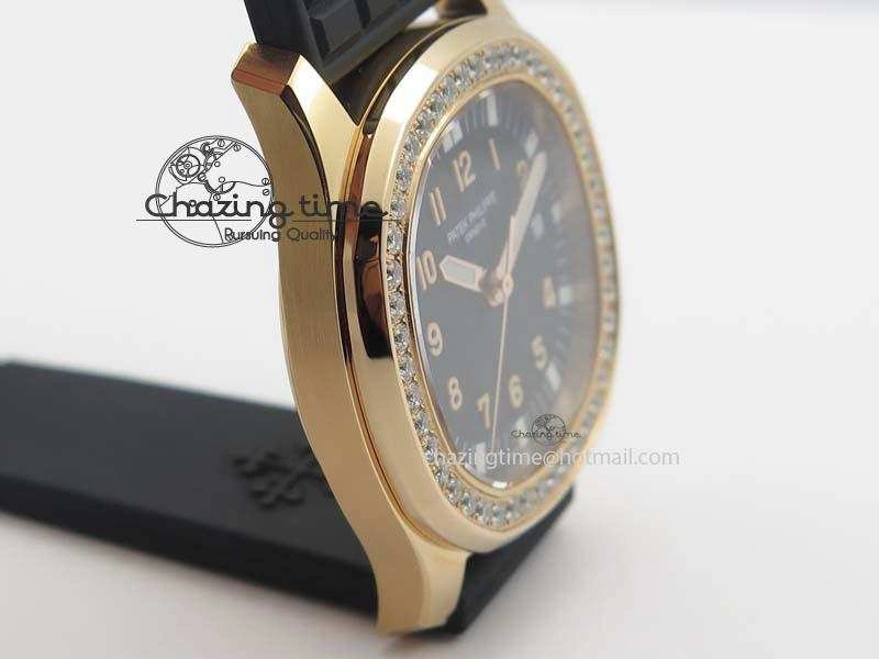 Contemporary Aquanaut RG 35mm Best Edition Black Dial Diamond Bezel On Black Rubber Strap Ronda Quartz 9072