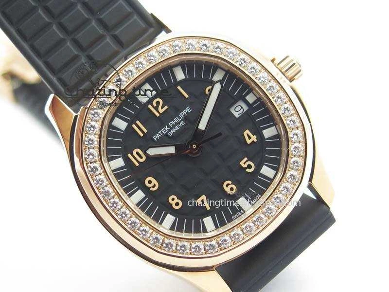 Contemporary Aquanaut RG 35mm Best Edition Black Dial Diamond Bezel On Black Rubber Strap Ronda Quartz 9072