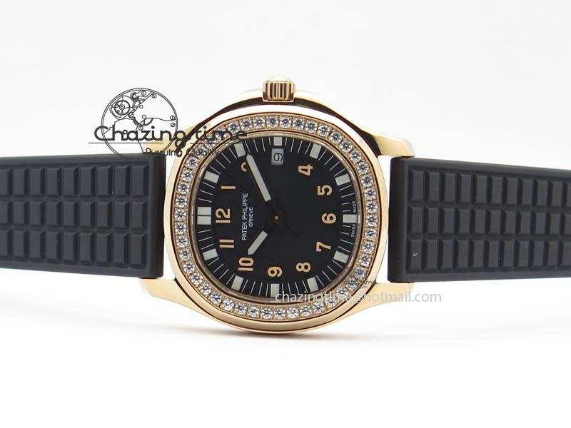 Contemporary Aquanaut RG 35mm Best Edition Black Dial Diamond Bezel On Black Rubber Strap Ronda Quartz 9072