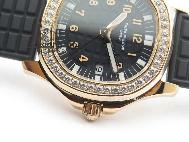Contemporary Aquanaut RG 35mm Best Edition Black Dial Diamond Bezel On Black Rubber Strap Ronda Quartz 9072