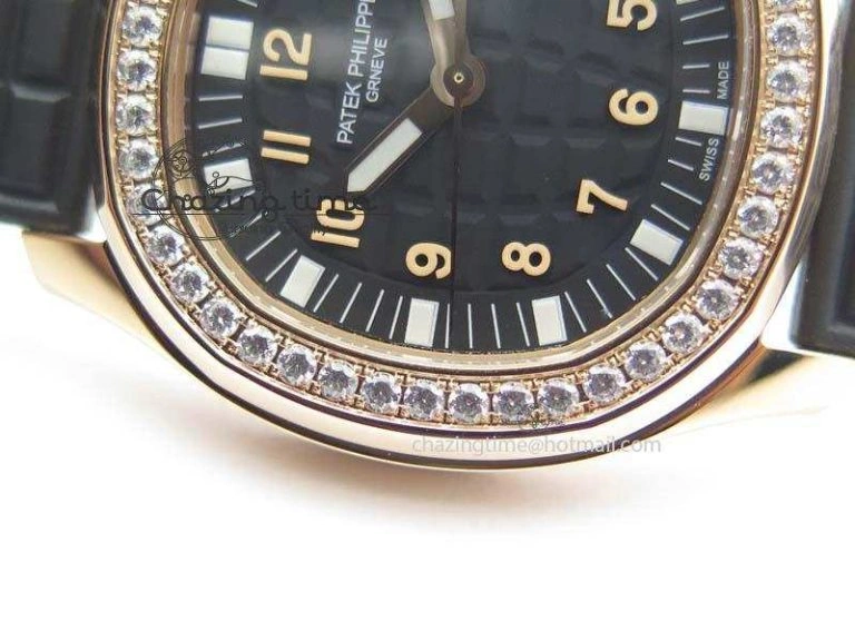 Contemporary Aquanaut RG 35mm Best Edition Black Dial Diamond Bezel On Black Rubber Strap Ronda Quartz 9072