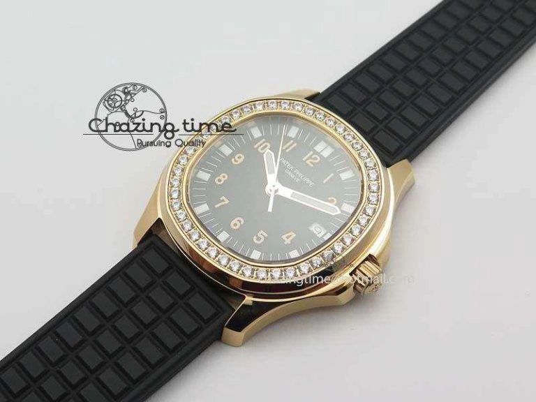 Contemporary Aquanaut RG 35mm Best Edition Black Dial Diamond Bezel On Black Rubber Strap Ronda Quartz 9072