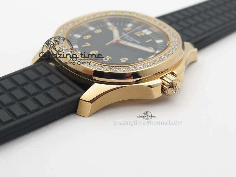 Contemporary Aquanaut RG 35mm Best Edition Black Dial Diamond Bezel On Black Rubber Strap Ronda Quartz 9072
