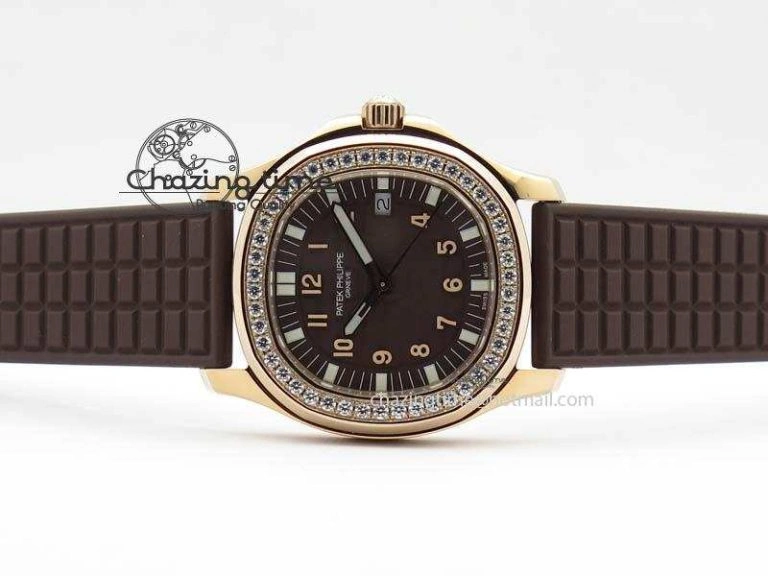 Bold Aquanaut RG 35mm Best Edition Brown Dial Diamond Bezel On Brown Rubber Strap Ronda Quartz 9073