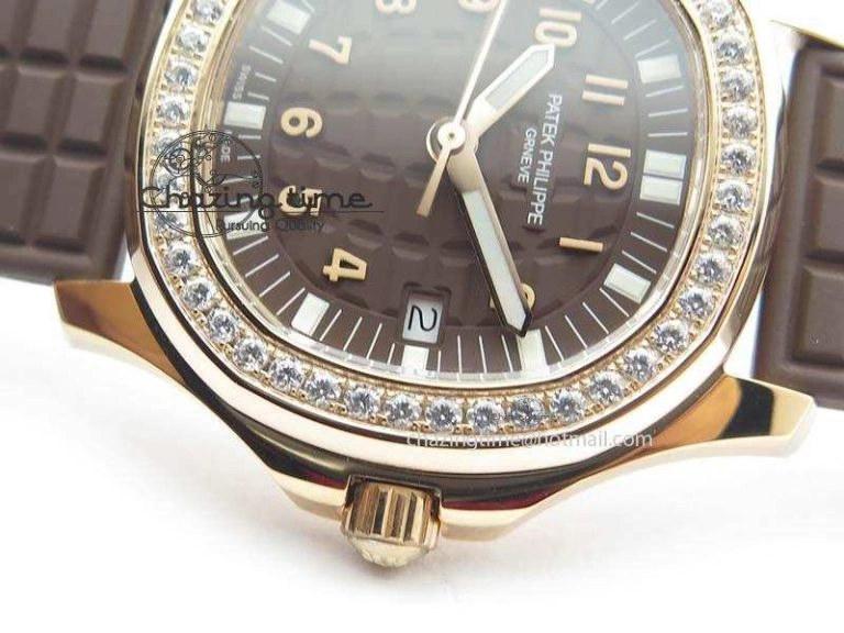 Bold Aquanaut RG 35mm Best Edition Brown Dial Diamond Bezel On Brown Rubber Strap Ronda Quartz 9073