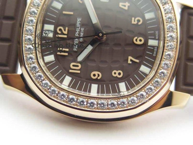 Bold Aquanaut RG 35mm Best Edition Brown Dial Diamond Bezel On Brown Rubber Strap Ronda Quartz 9073