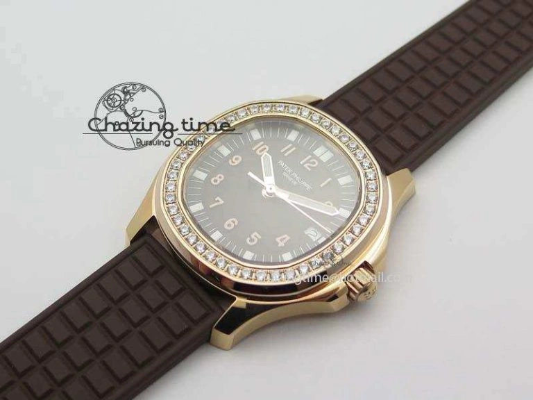 Bold Aquanaut RG 35mm Best Edition Brown Dial Diamond Bezel On Brown Rubber Strap Ronda Quartz 9073
