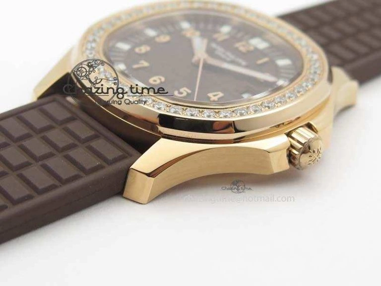 Bold Aquanaut RG 35mm Best Edition Brown Dial Diamond Bezel On Brown Rubber Strap Ronda Quartz 9073