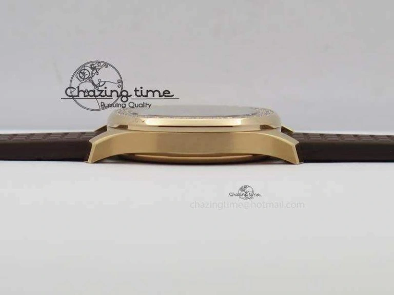 Bold Aquanaut RG 35mm Best Edition Brown Dial Diamond Bezel On Brown Rubber Strap Ronda Quartz 9073