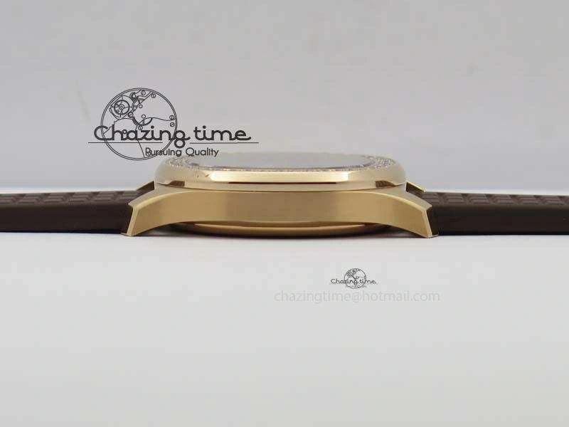 Bold Aquanaut RG 35mm Best Edition Brown Dial Diamond Bezel On Brown Rubber Strap Ronda Quartz 9073