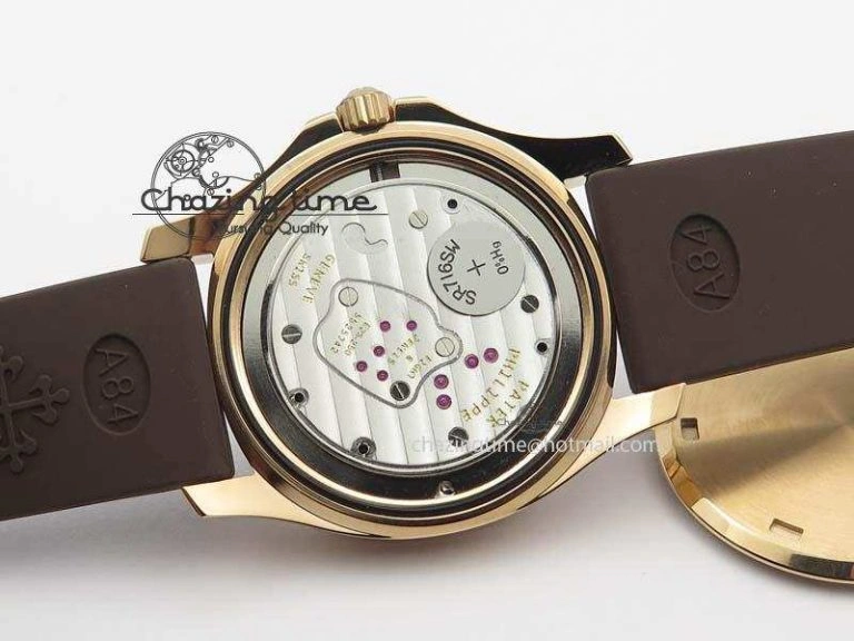 Bold Aquanaut RG 35mm Best Edition Brown Dial Diamond Bezel On Brown Rubber Strap Ronda Quartz 9073