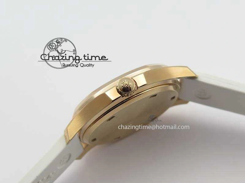 Seasonal Aquanaut RG 35mm Best Edition White Dial Diamond Bezel On White Rubber Strap Ronda Quartz 9074
