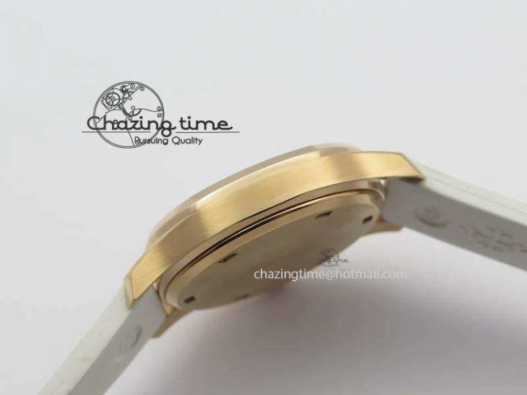 Seasonal Aquanaut RG 35mm Best Edition White Dial Diamond Bezel On White Rubber Strap Ronda Quartz 9074