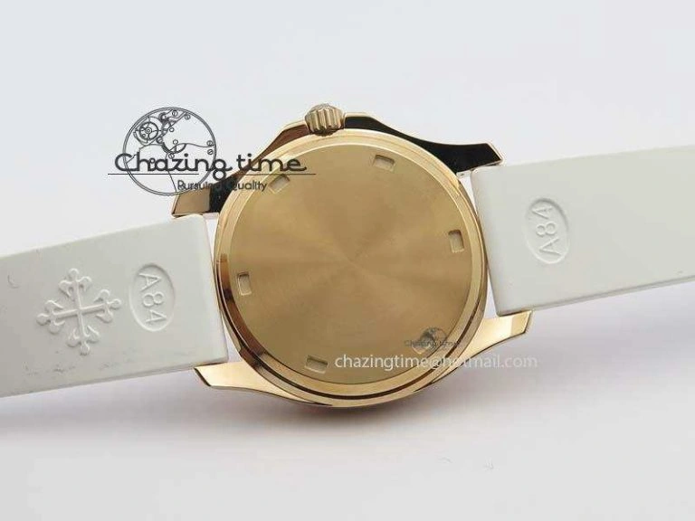 Seasonal Aquanaut RG 35mm Best Edition White Dial Diamond Bezel On White Rubber Strap Ronda Quartz 9074