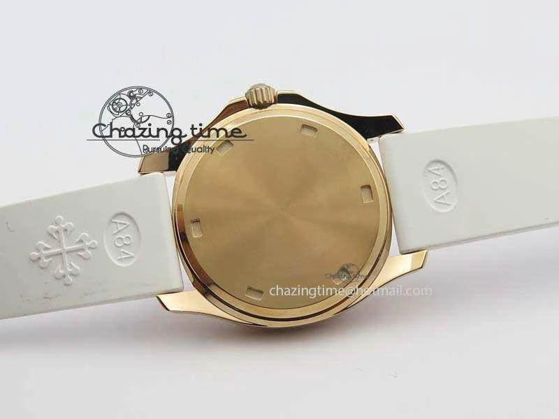 Seasonal Aquanaut RG 35mm Best Edition White Dial Diamond Bezel On White Rubber Strap Ronda Quartz 9074
