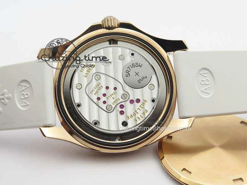 Seasonal Aquanaut RG 35mm Best Edition White Dial Diamond Bezel On White Rubber Strap Ronda Quartz 9074