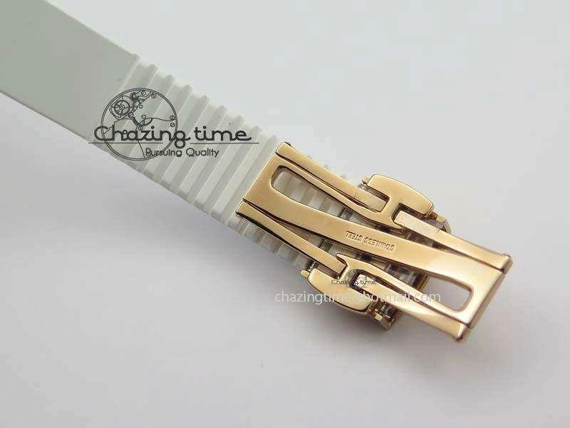 Seasonal Aquanaut RG 35mm Best Edition White Dial Diamond Bezel On White Rubber Strap Ronda Quartz 9074