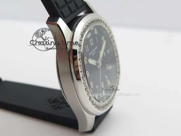 Aquanaut SS 35mm Best Editon Black Dial Diamond Bezel on Black Rubber Strap Ronda Quartz SunProtective 9080