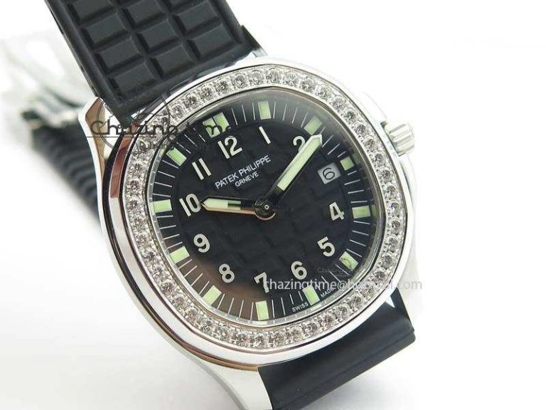Aquanaut SS 35mm Best Editon Black Dial Diamond Bezel on Black Rubber Strap Ronda Quartz SunProtective 9080
