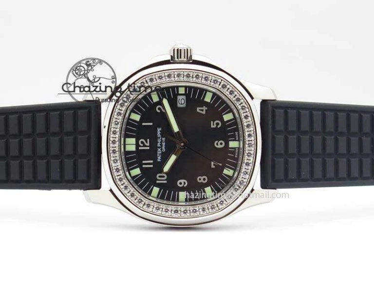 Aquanaut SS 35mm Best Editon Black Dial Diamond Bezel on Black Rubber Strap Ronda Quartz SunProtective 9080