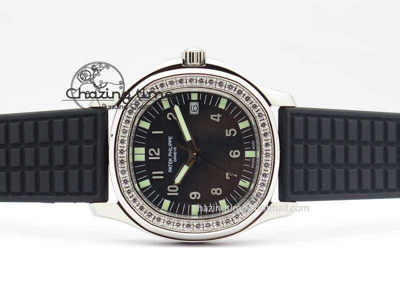 Aquanaut SS 35mm Best Editon Black Dial Diamond Bezel on Black Rubber Strap Ronda Quartz SunProtective 9080
