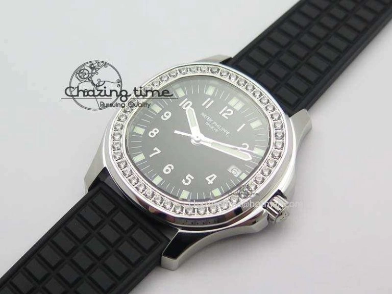 Aquanaut SS 35mm Best Editon Black Dial Diamond Bezel on Black Rubber Strap Ronda Quartz SunProtective 9080