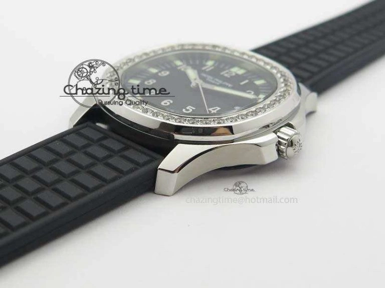 Aquanaut SS 35mm Best Editon Black Dial Diamond Bezel on Black Rubber Strap Ronda Quartz SunProtective 9080