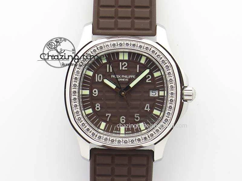 GoAnywhere Aquanaut SS 35mm Best Editon Brown Dial Diamond Bezel on Brown Rubber Strap Ronda Quartz 9081