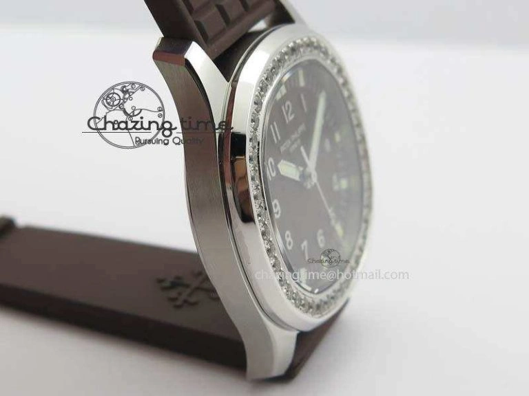 GoAnywhere Aquanaut SS 35mm Best Editon Brown Dial Diamond Bezel on Brown Rubber Strap Ronda Quartz 9081