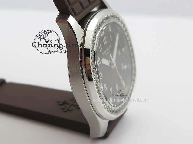 GoAnywhere Aquanaut SS 35mm Best Editon Brown Dial Diamond Bezel on Brown Rubber Strap Ronda Quartz 9081