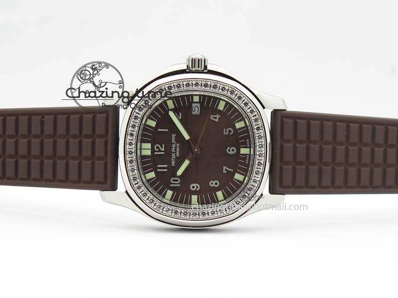 GoAnywhere Aquanaut SS 35mm Best Editon Brown Dial Diamond Bezel on Brown Rubber Strap Ronda Quartz 9081