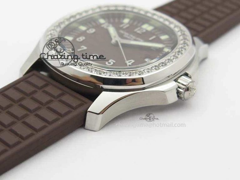 GoAnywhere Aquanaut SS 35mm Best Editon Brown Dial Diamond Bezel on Brown Rubber Strap Ronda Quartz 9081