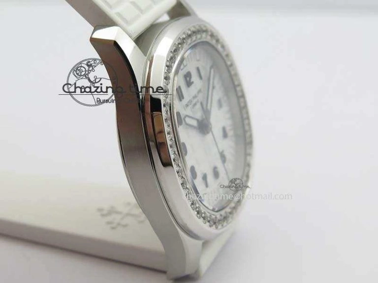 Aquanaut SS 35mm Best Editon White Dial Diamond Bezel On White Rubber Strap Ronda Quartz HighQuality 9078