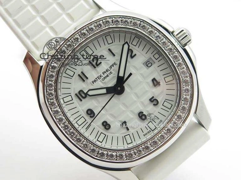 Aquanaut SS 35mm Best Editon White Dial Diamond Bezel On White Rubber Strap Ronda Quartz HighQuality 9078