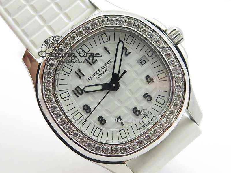 Aquanaut SS 35mm Best Editon White Dial Diamond Bezel On White Rubber Strap Ronda Quartz HighQuality 9078