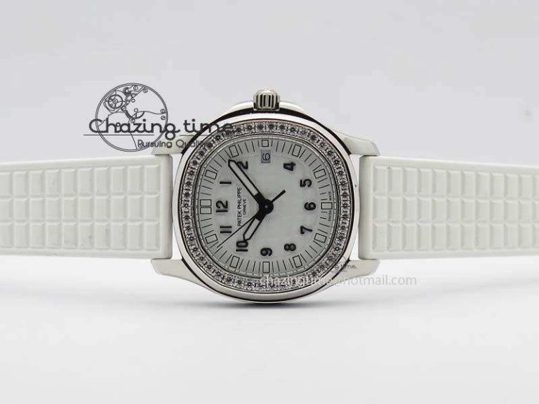 Aquanaut SS 35mm Best Editon White Dial Diamond Bezel On White Rubber Strap Ronda Quartz HighQuality 9078