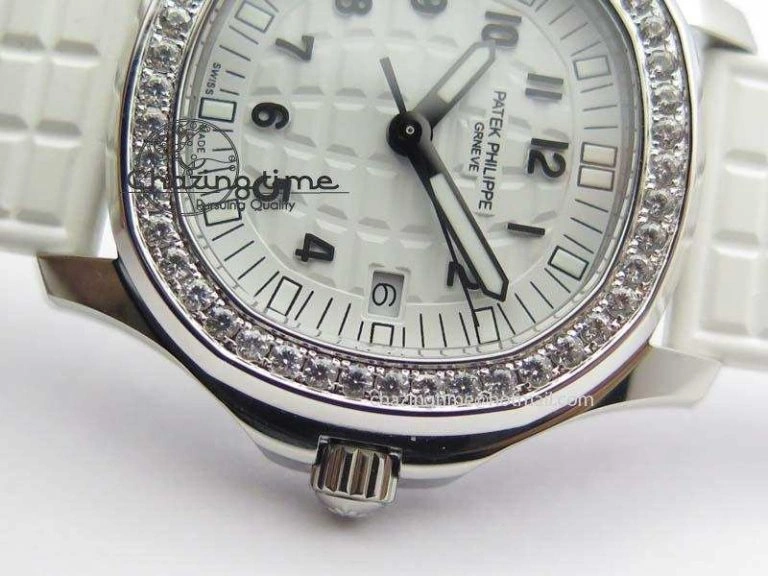 Aquanaut SS 35mm Best Editon White Dial Diamond Bezel On White Rubber Strap Ronda Quartz HighQuality 9078