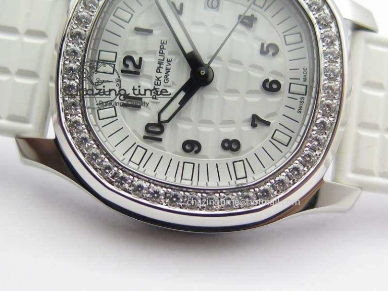 Aquanaut SS 35mm Best Editon White Dial Diamond Bezel On White Rubber Strap Ronda Quartz HighQuality 9078