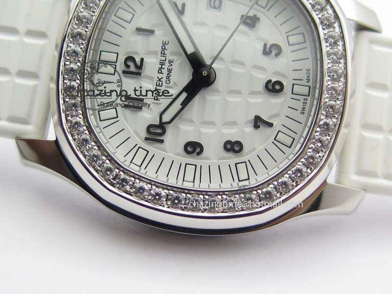 Aquanaut SS 35mm Best Editon White Dial Diamond Bezel On White Rubber Strap Ronda Quartz HighQuality 9078
