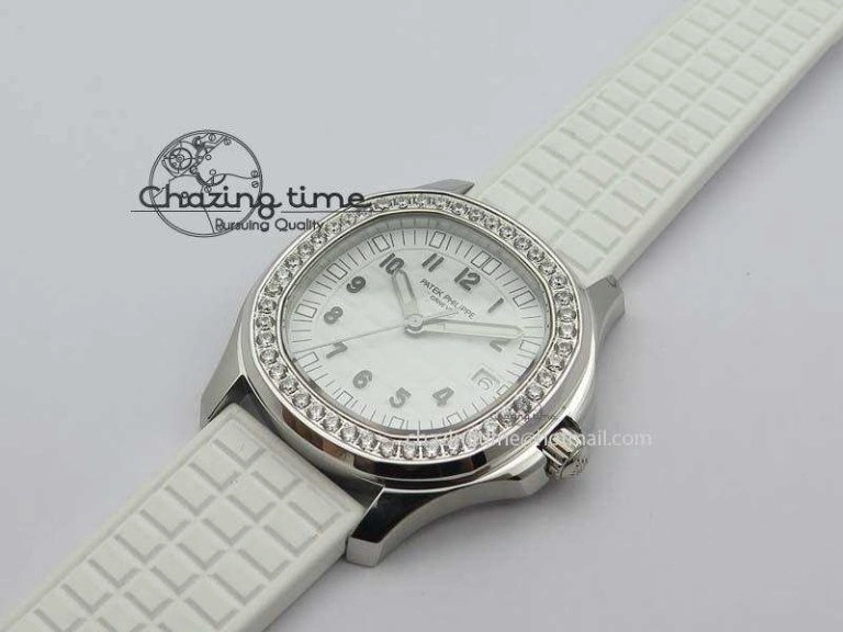 Aquanaut SS 35mm Best Editon White Dial Diamond Bezel On White Rubber Strap Ronda Quartz HighQuality 9078